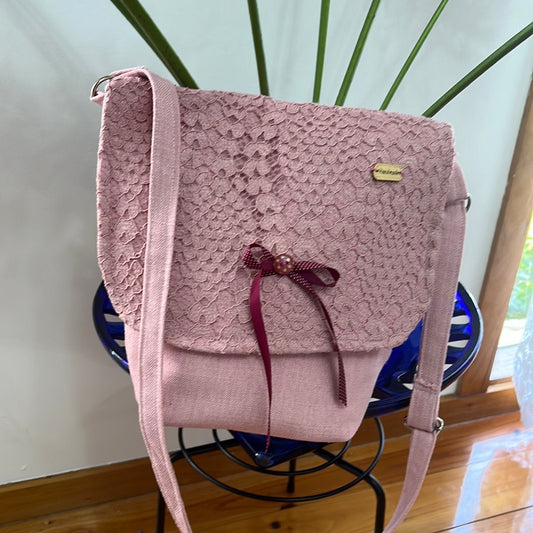 Pink lace crossbody shoulder bag