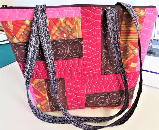 Handmade Jelly Roll quilted zipper tote bag